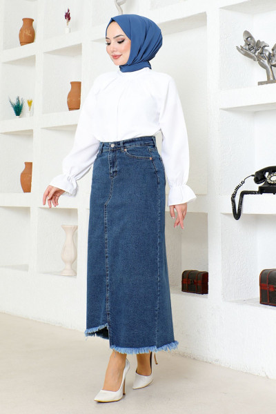 Püsküllü Kot Etek FLR216 Koyu Lacivert Püsküllü Kot Etek FLR216 Koyu Lacivert