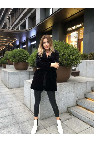 Peluş Kapşonlu Yumoş Kürk Kaban Peluş Kapşonlu Yumoş Kürk Kaban