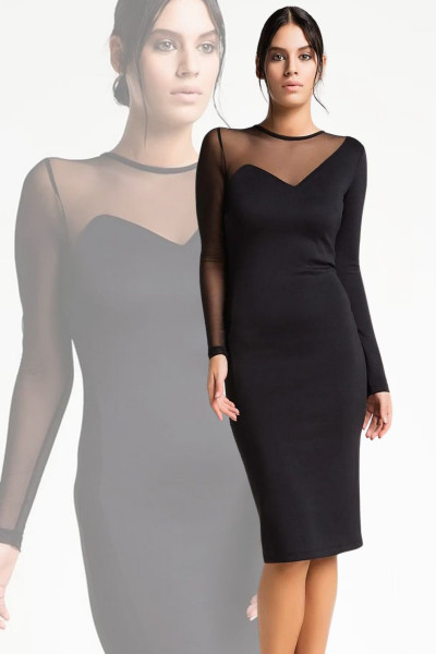 Tül Detay Dudak Yaka Elbise