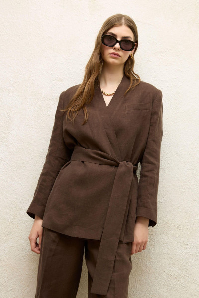 KETEN KRUVAZE BLAZER CEKET ACI KAHVE KETEN KRUVAZE BLAZER CEKET ACI KAHVE