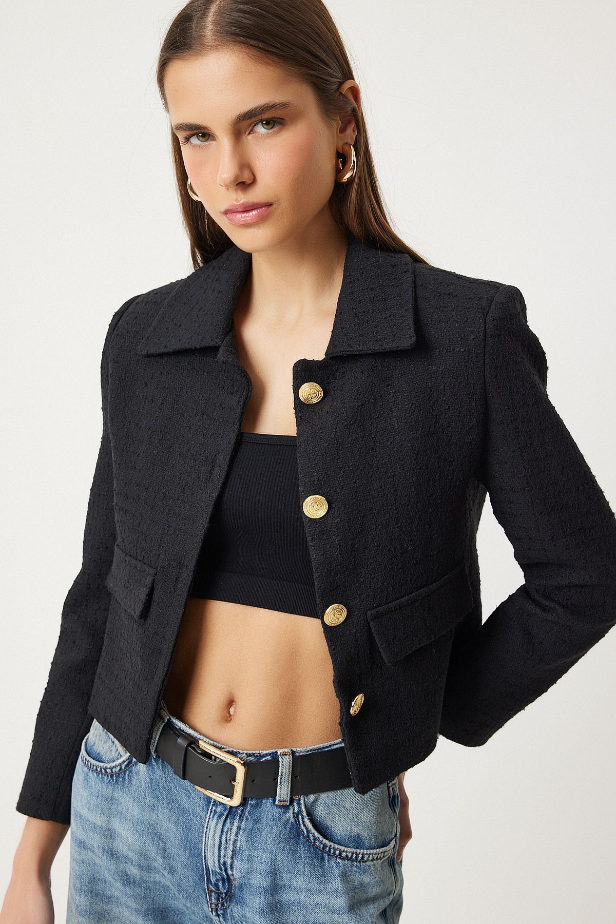 Tüvit Crop Blazer Ceket Siyah Lto0002 Tüvit Crop Blazer Ceket Siyah Lto0002