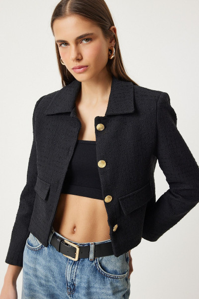 Tüvit Crop Blazer Ceket Siyah Lto0002 Tüvit Crop Blazer Ceket Siyah Lto0002