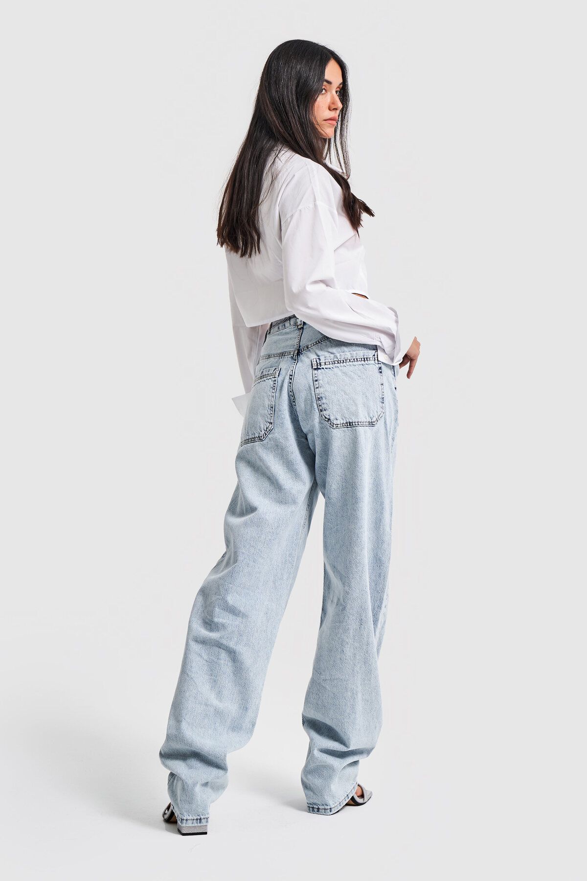 Kadın Snow Kot Rengi Süper Uzun Baggy Fit Denim Kadın Snow Kot Rengi Süper Uzun Baggy Fit Denim