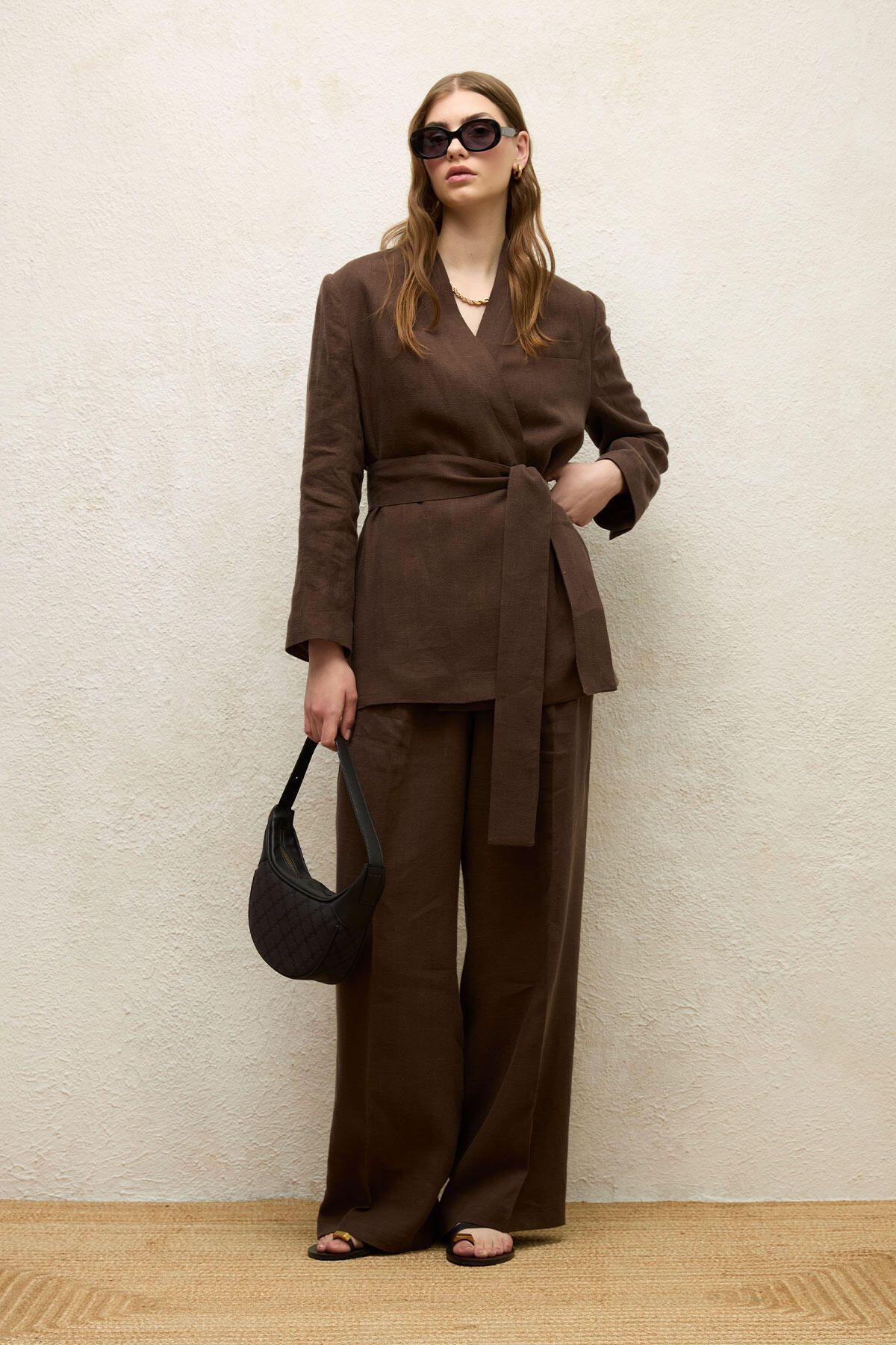 KETEN KRUVAZE BLAZER CEKET ACI KAHVE KETEN KRUVAZE BLAZER CEKET ACI KAHVE