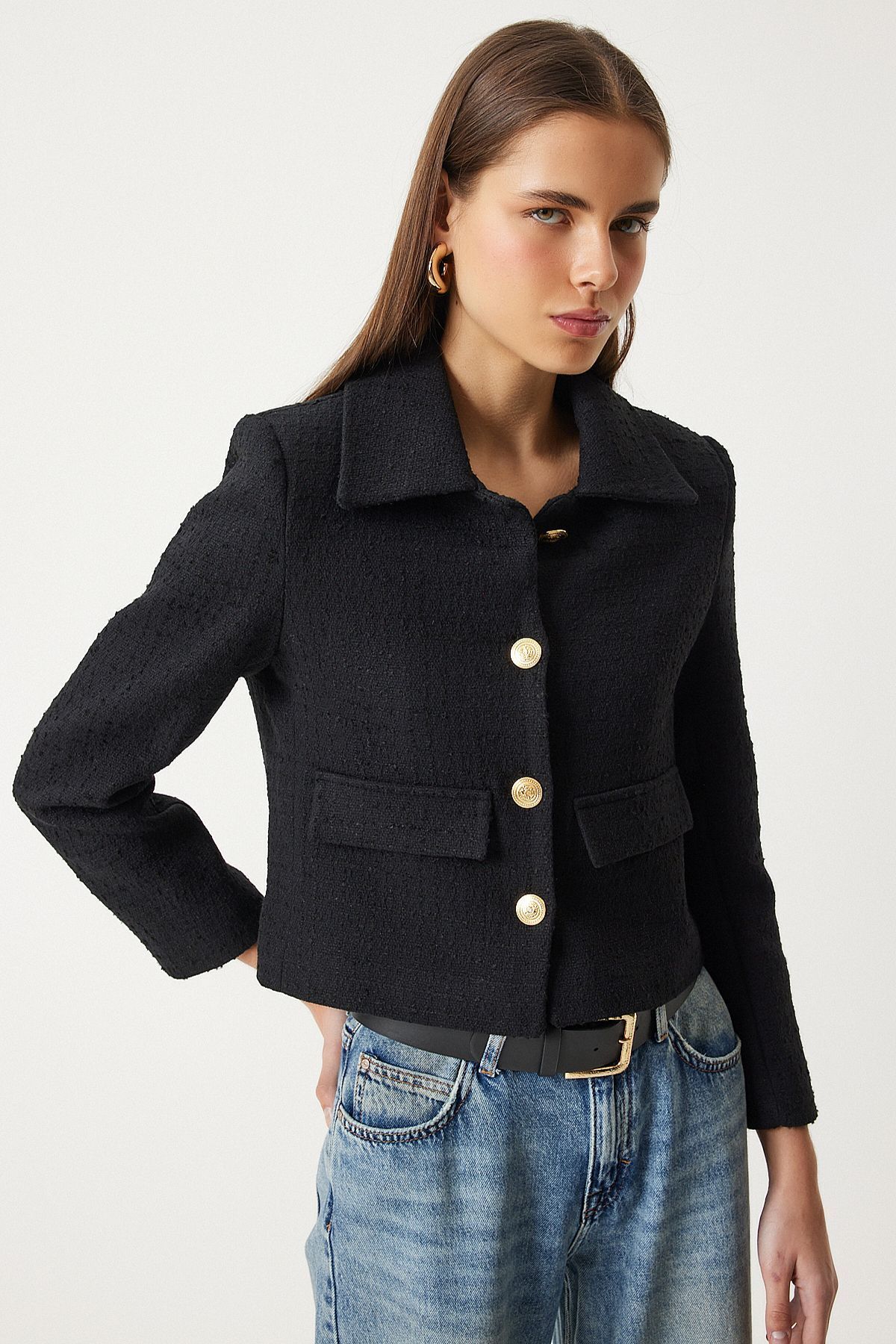 Tüvit Crop Blazer Ceket Siyah Lto0002 Tüvit Crop Blazer Ceket Siyah Lto0002