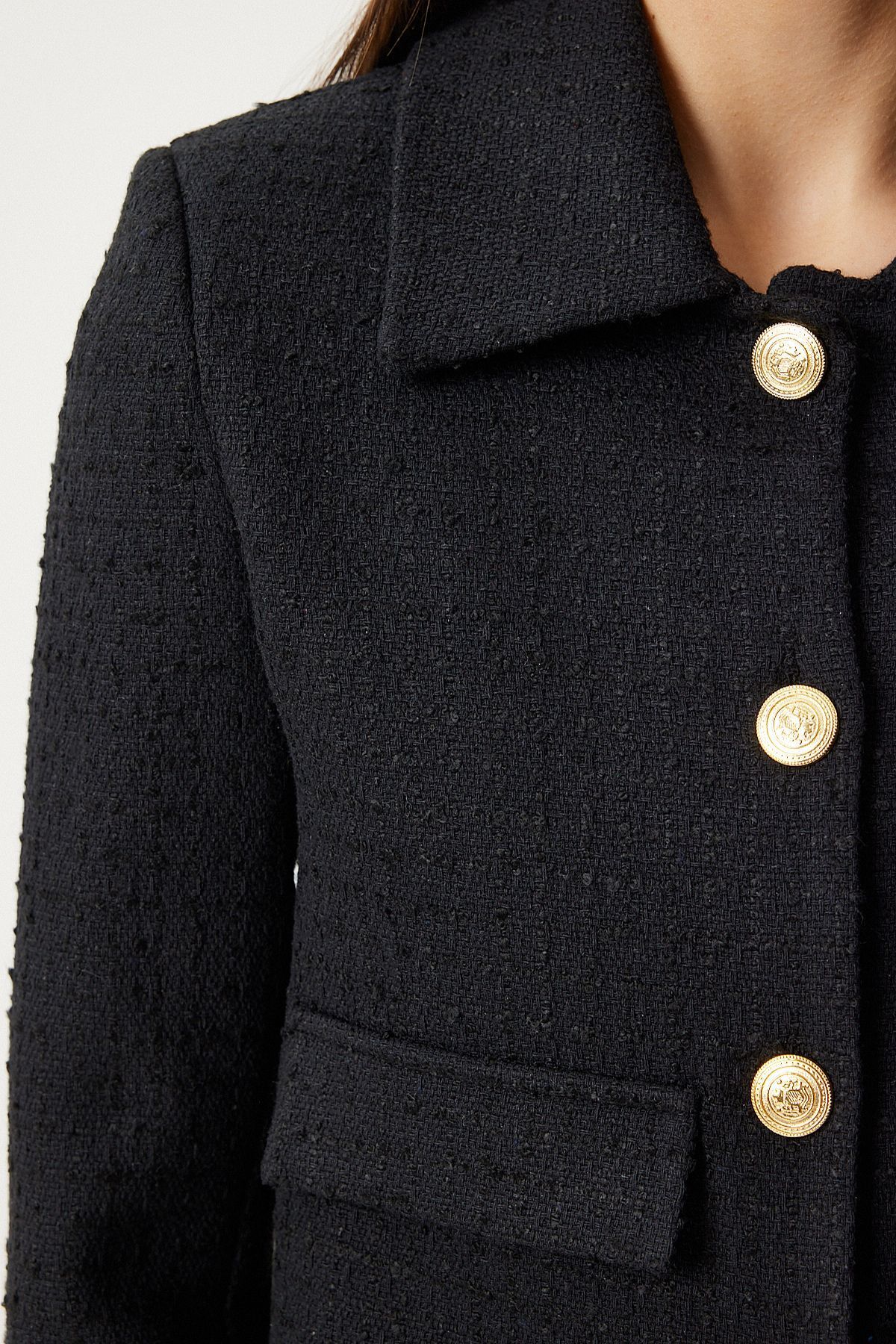 Tüvit Crop Blazer Ceket Siyah Lto0002 Tüvit Crop Blazer Ceket Siyah Lto0002