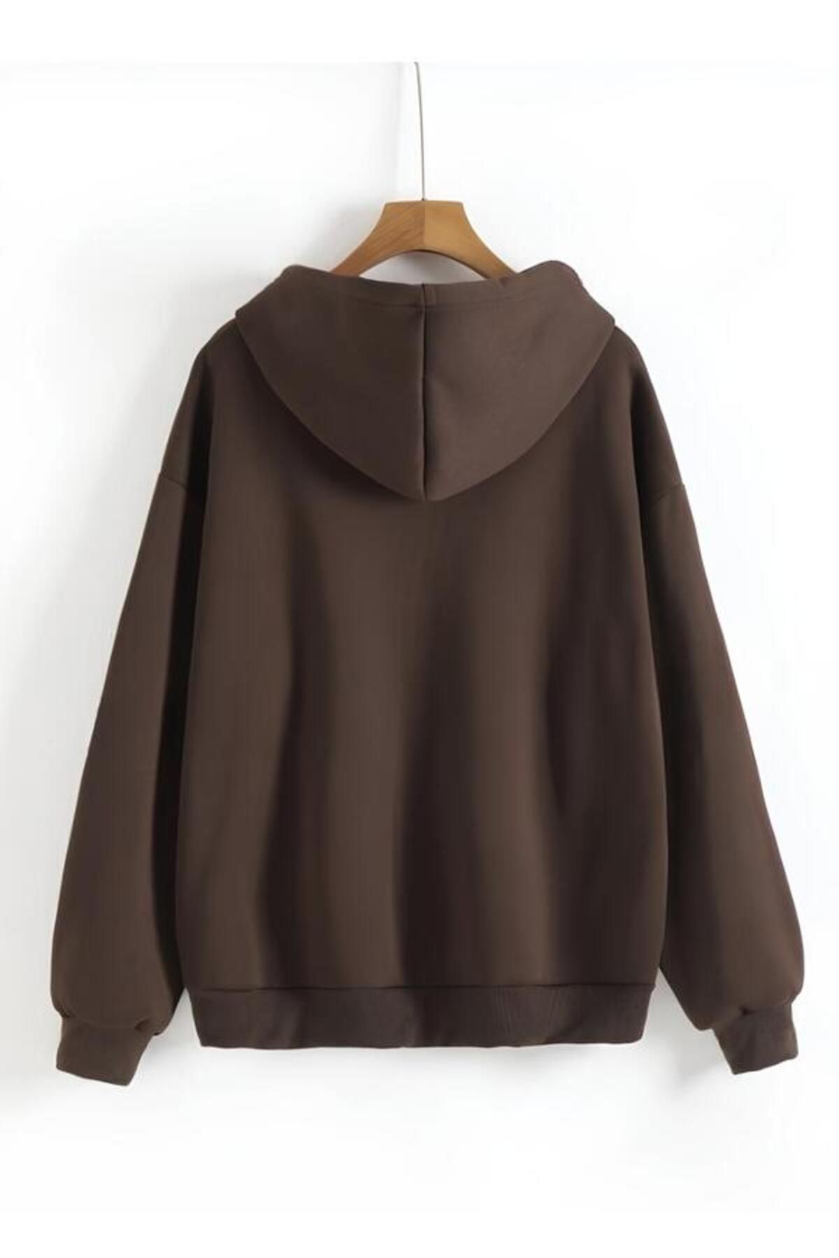 Unisex  Düz Renk Fermuarlı Kapşonlu Oversize Hırka Unisex  Düz Renk Fermuarlı Kapşonlu Oversize Hırka