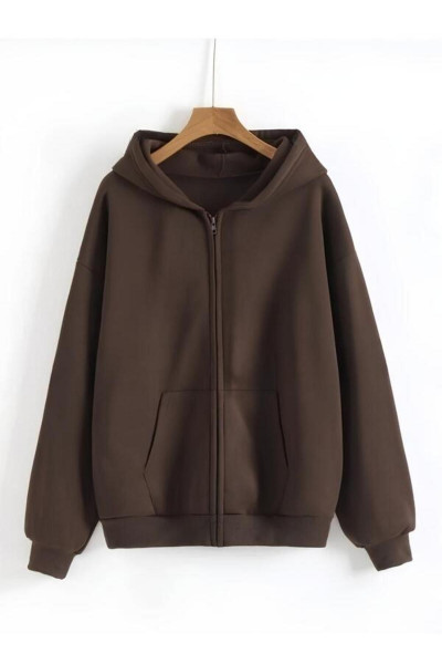 Unisex  Düz Renk Fermuarlı Kapşonlu Oversize Hırka Unisex  Düz Renk Fermuarlı Kapşonlu Oversize Hırka