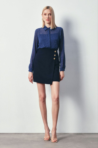 Kruvaze Düğme Detaylı Etek - LACİVERT Kruvaze Düğme Detaylı Etek - LACİVERT