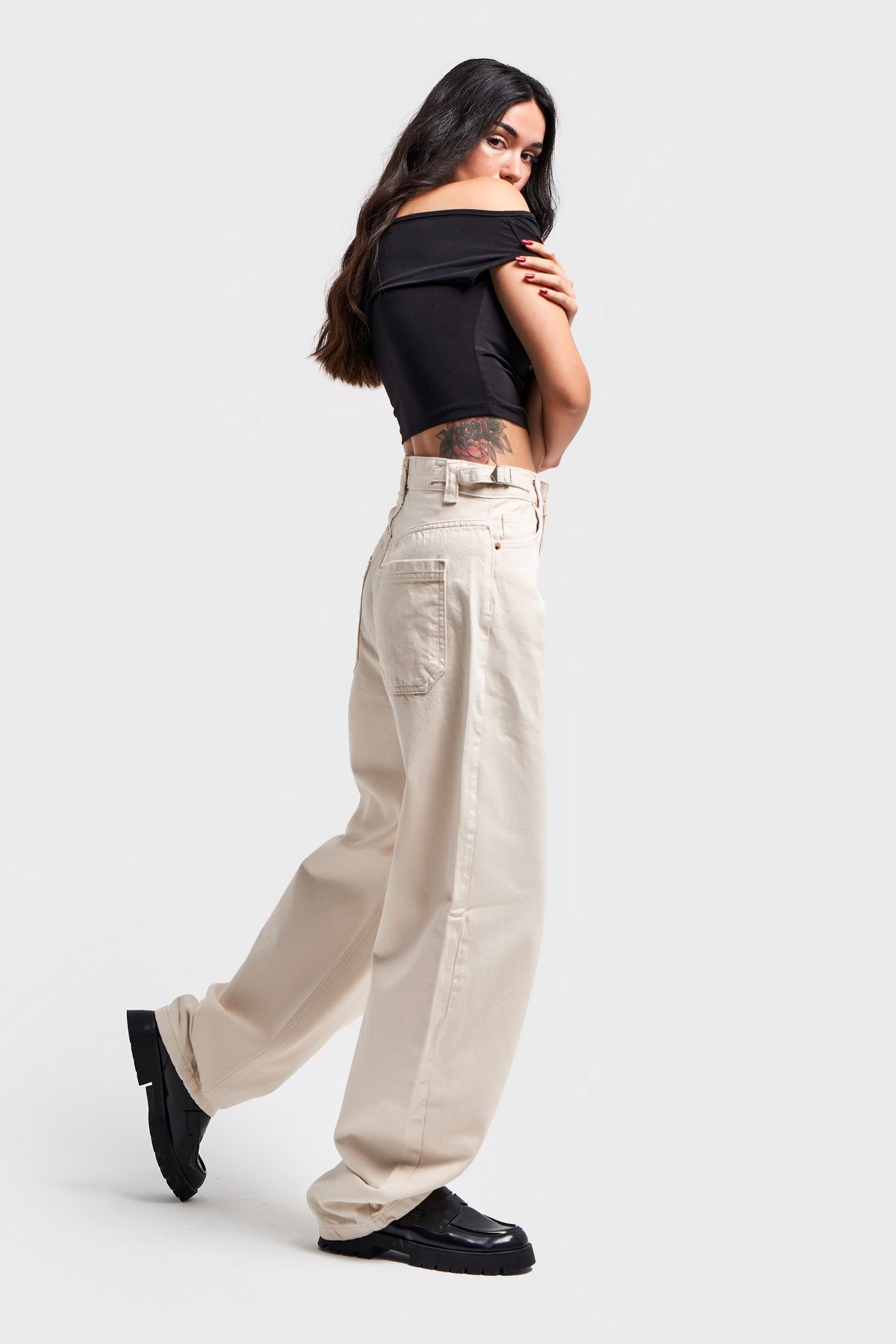 Kadın Raw Renk Baggy Fit Süper Uzun Denim Pantolon Kadın Raw Renk Baggy Fit Süper Uzun Denim Pantolon