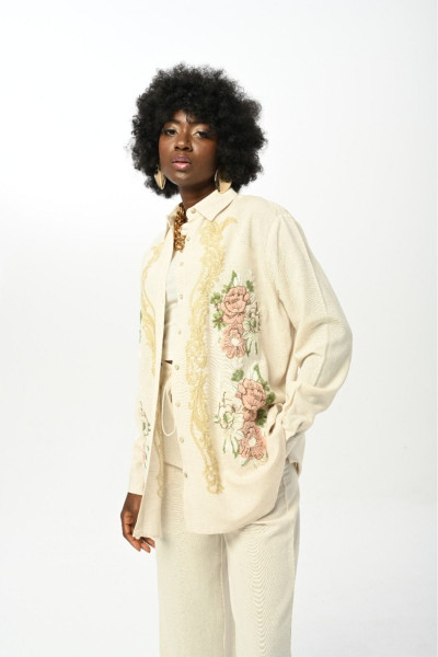 KADIN OVERSIZE KALIP NAKIŞLI GÖMLEK