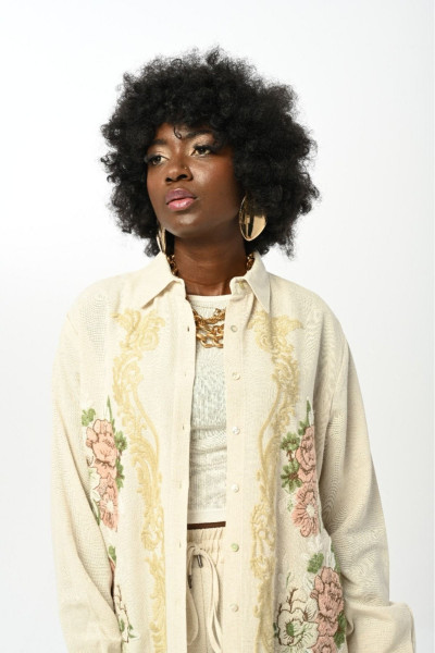 KADIN OVERSIZE KALIP NAKIŞLI GÖMLEK