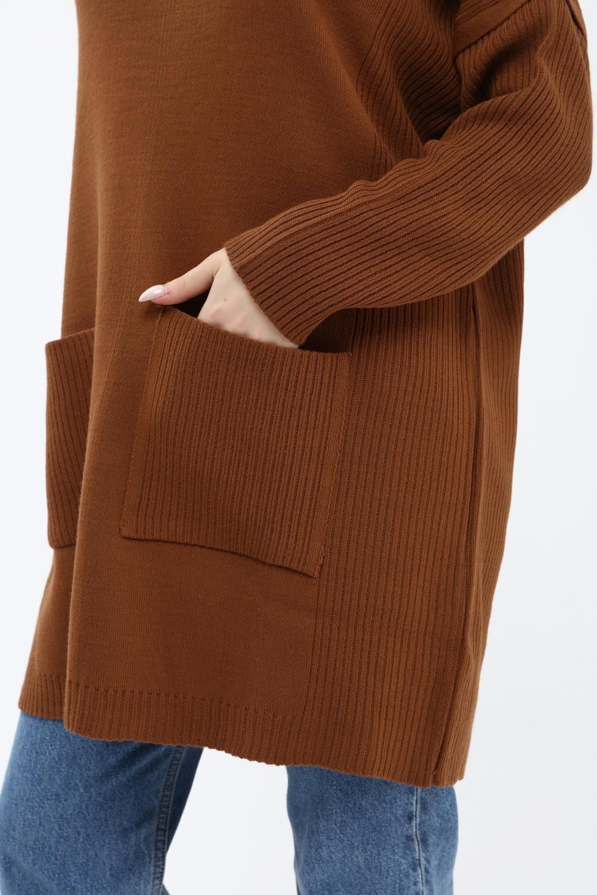 Kadın Taba Çift Cepli Tesettür Uzun Tesettür Triko Tunik 4305 Kadın Taba Çift Cepli Tesettür Uzun Tesettür Triko Tunik 4305