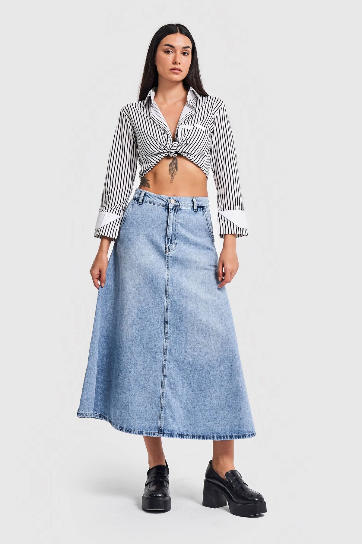 Kadın Snow Kot Rengi A Tipi Kesim Denim Etek Kadın Snow Kot Rengi A Tipi Kesim Denim Etek