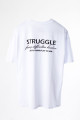 Unisex Beyaz Siyah Struggle Baskılı Bisiklet Yaka Oversize Tişört