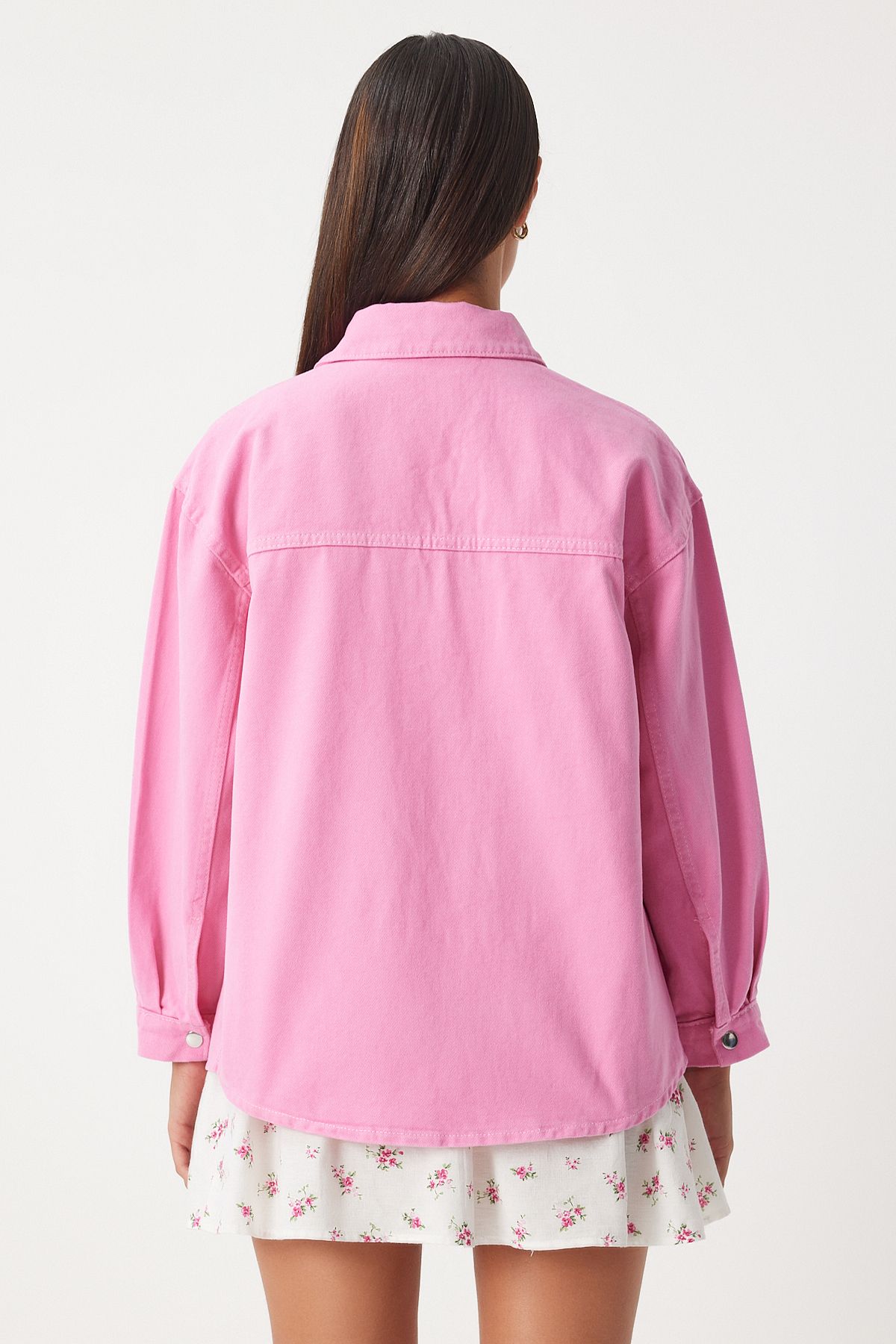 Kadın Pembe Cepli Oversize Gabardin Ceket RV00190 Kadın Pembe Cepli Oversize Gabardin Ceket RV00190
