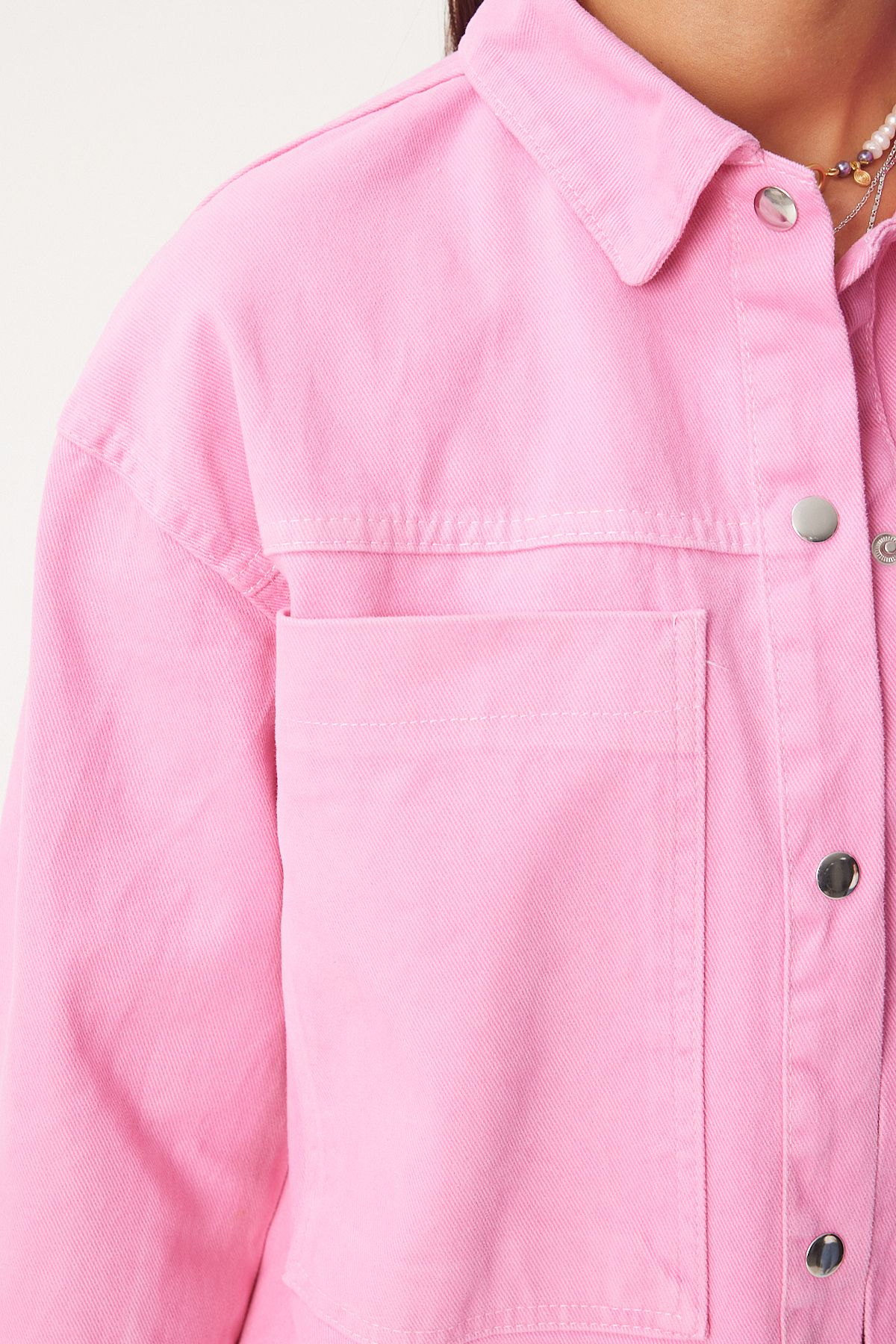 Kadın Pembe Cepli Oversize Gabardin Ceket RV00190 Kadın Pembe Cepli Oversize Gabardin Ceket RV00190
