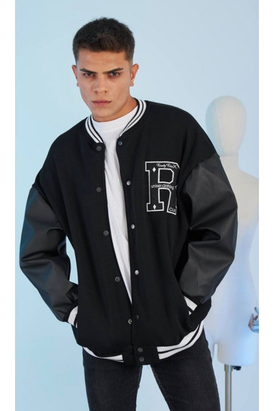 Sıyah R Nakışlı Unisex Oversize Kolej Ceket Sıyah R Nakışlı Unisex Oversize Kolej Ceket