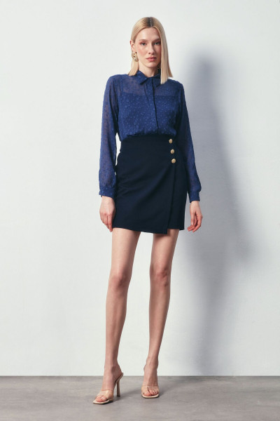 Kruvaze Düğme Detaylı Etek - LACİVERT Kruvaze Düğme Detaylı Etek - LACİVERT