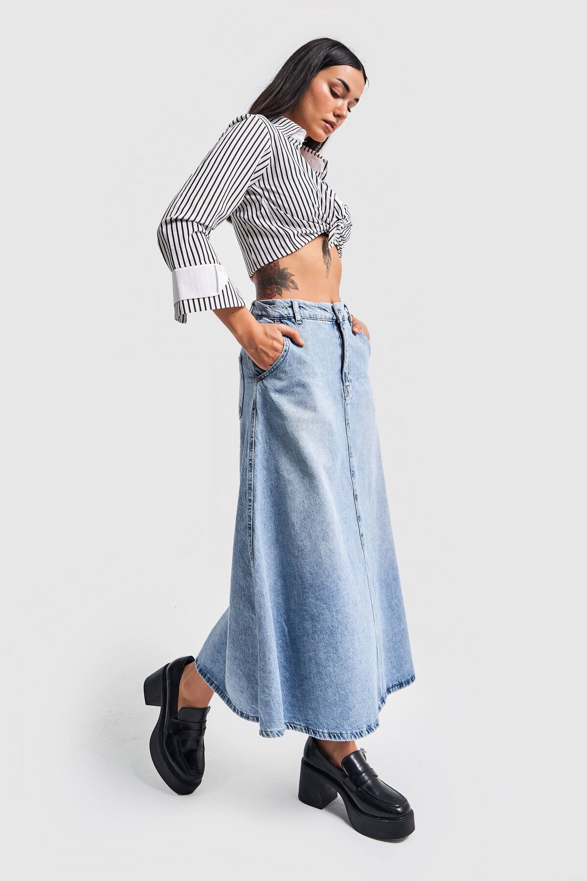 Kadın Snow Kot Rengi A Tipi Kesim Denim Etek Kadın Snow Kot Rengi A Tipi Kesim Denim Etek