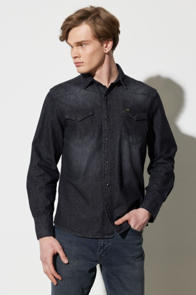 Regular Fit Normal Kesim %100 Pamuk Antrasit Jean Kot Gömlek Regular Fit Normal Kesim %100 Pamuk Antrasit Jean Kot Gömlek