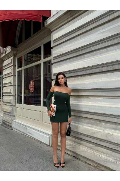 Kadın Yeşil Mini Straplez Elbise Kadın Yeşil Mini Straplez Elbise