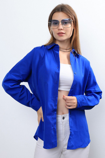 Ylz Oversize Kadın Saks Mavisi Gömlek - Oversize Uzun Basic Gömlek Ylz Oversize Kadın Saks Mavisi Gömlek - Oversize Uzun Basic Gömlek