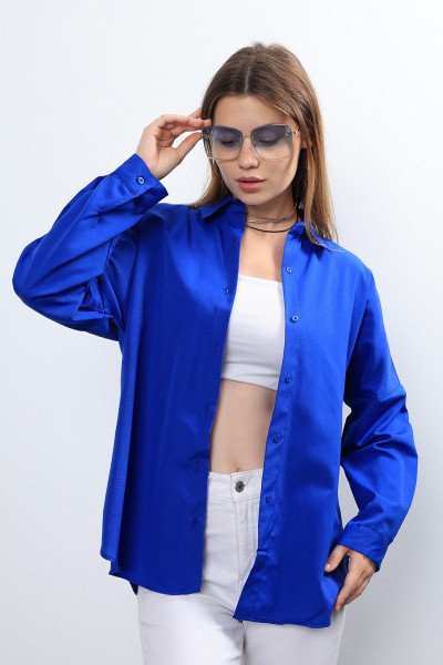 Ylz Oversize Kadın Saks Mavisi Gömlek - Oversize Uzun Basic Gömlek Ylz Oversize Kadın Saks Mavisi Gömlek - Oversize Uzun Basic Gömlek