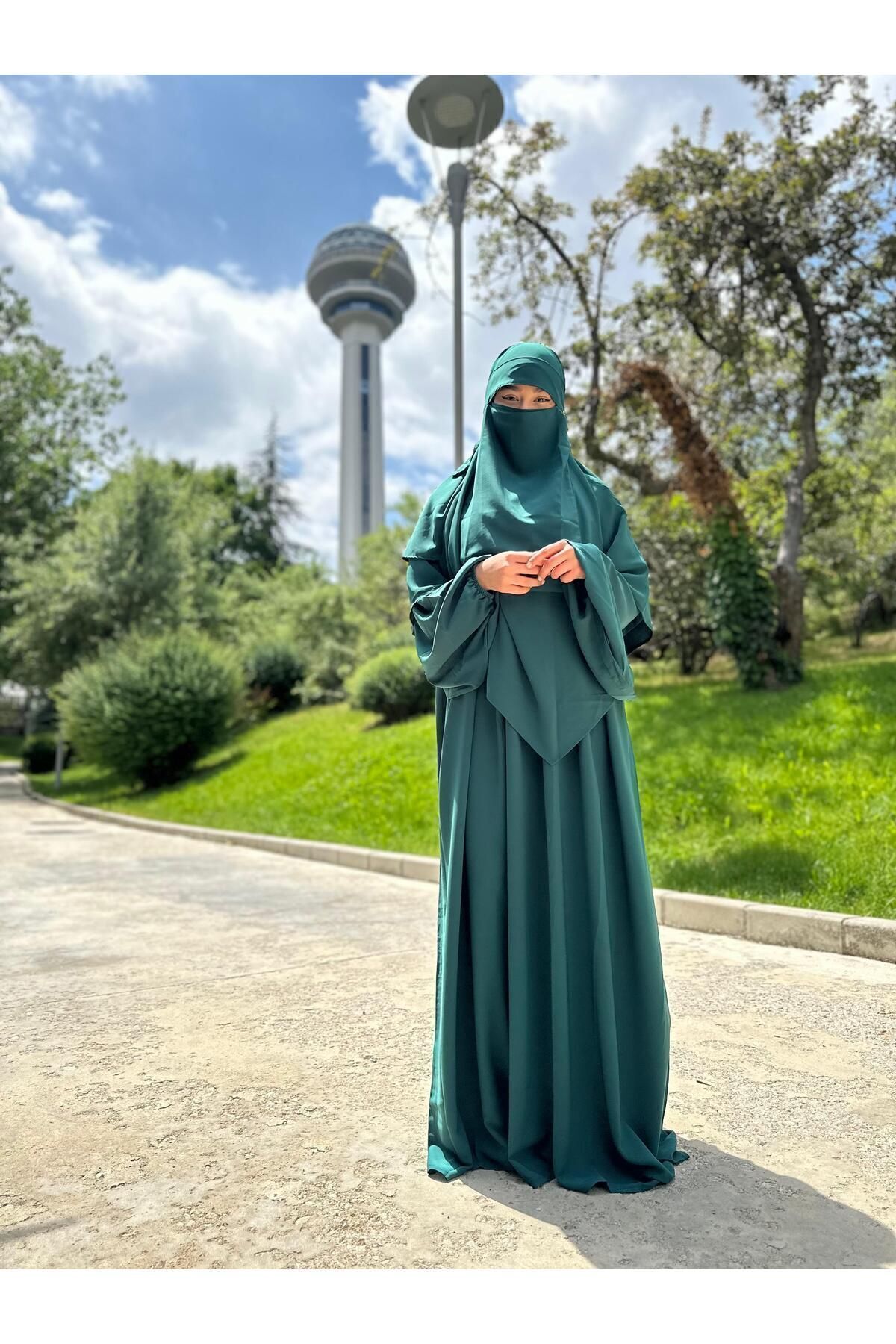 Zümrüt Yeşili Medine Ipeği 2 Li Set - Elbise Sufle