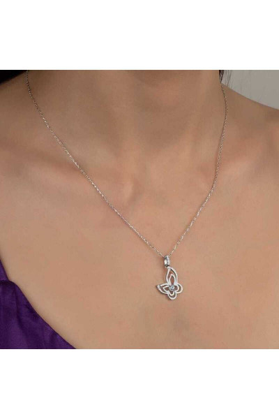Swarovski Taşlı Gümüş Kelebek Kolye Swarovski Taşlı Gümüş Kelebek Kolye