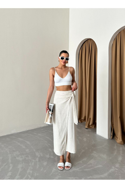 Taş Rengi Yan Bağlama Detaylı Etek Taş Rengi Yan Bağlama Detaylı Etek