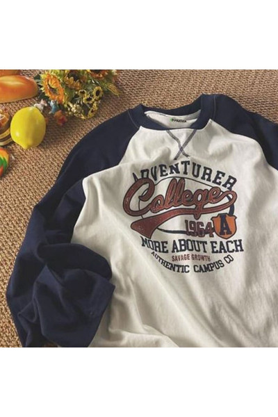 Lacivert Ince Kumaş Raglan Kollu Adventure College Beyaz (UNİSEX) Uzun Kollu Lacivert Ince Kumaş Raglan Kollu Adventure College Beyaz (UNİSEX) Uzun Kollu