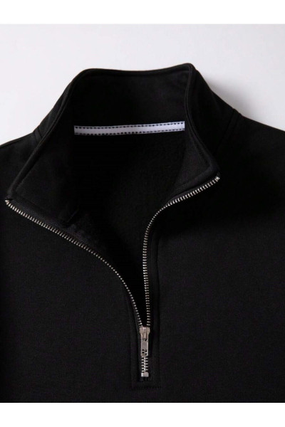 Unisex Dik Yakalı Yarım Fermuarlı Oversize Sweatshirt