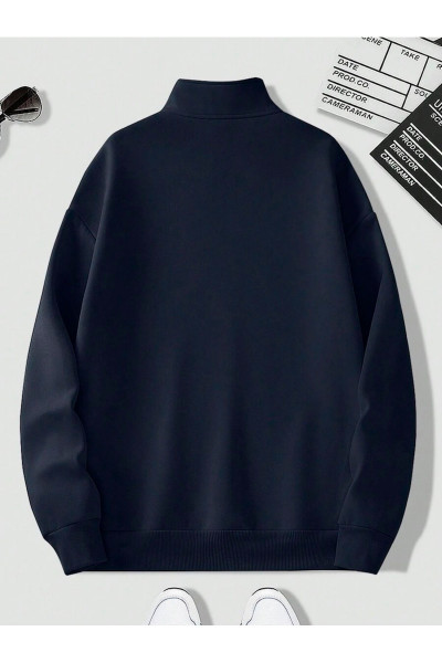 Unisex Dik Yakalı Yarım Fermuarlı Oversize Sweatshirt
