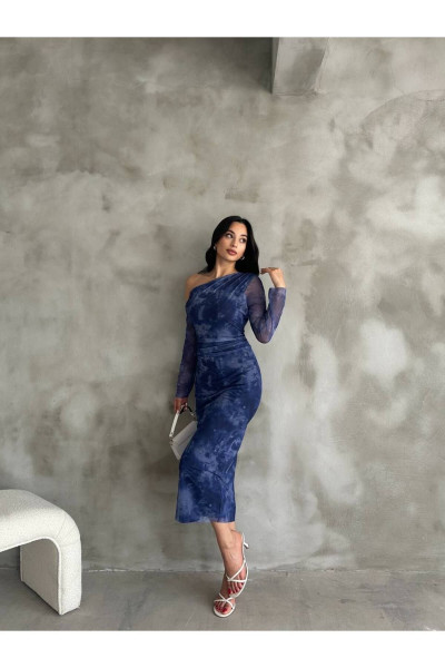 Tek Omuz Desenli Maxi Boy Tül Elbise Tek Omuz Desenli Maxi Boy Tül Elbise