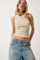 Taş Işlemeli Crop Triko Bluz Krem Lnj0006 Taş Işlemeli Crop Triko Bluz Krem Lnj0006