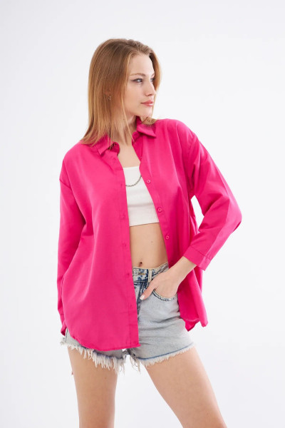 Kadın Pembe Oversize Uzun Basic Gömlek Kadın Pembe Oversize Uzun Basic Gömlek