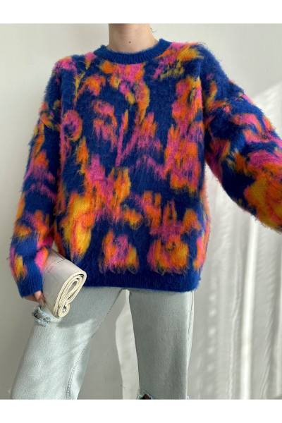 Kadın Tüylü Desenli Triko Kazak Kadın Tüylü Desenli Triko Kazak