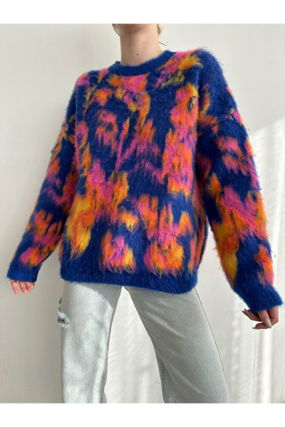 Kadın Tüylü Desenli Triko Kazak Kadın Tüylü Desenli Triko Kazak