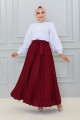 Kuşaklı Pileli Uzun Etek-3033 Bordo Kuşaklı Pileli Uzun Etek-3033 Bordo