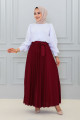 Kuşaklı Pileli Uzun Etek-3033 Bordo Kuşaklı Pileli Uzun Etek-3033 Bordo
