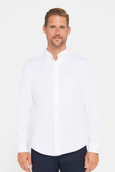 Slim Fit Uzun Kollu Hakim Yaka Pamuklu Kolay Ütü Erkek Beyaz Gömlek Slim Fit Uzun Kollu Hakim Yaka Pamuklu Kolay Ütü Erkek Beyaz Gömlek