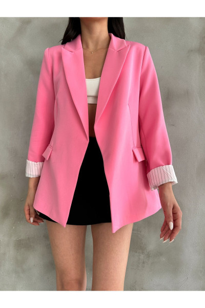 Kadın Pembe Astarı Çizgili Ceket