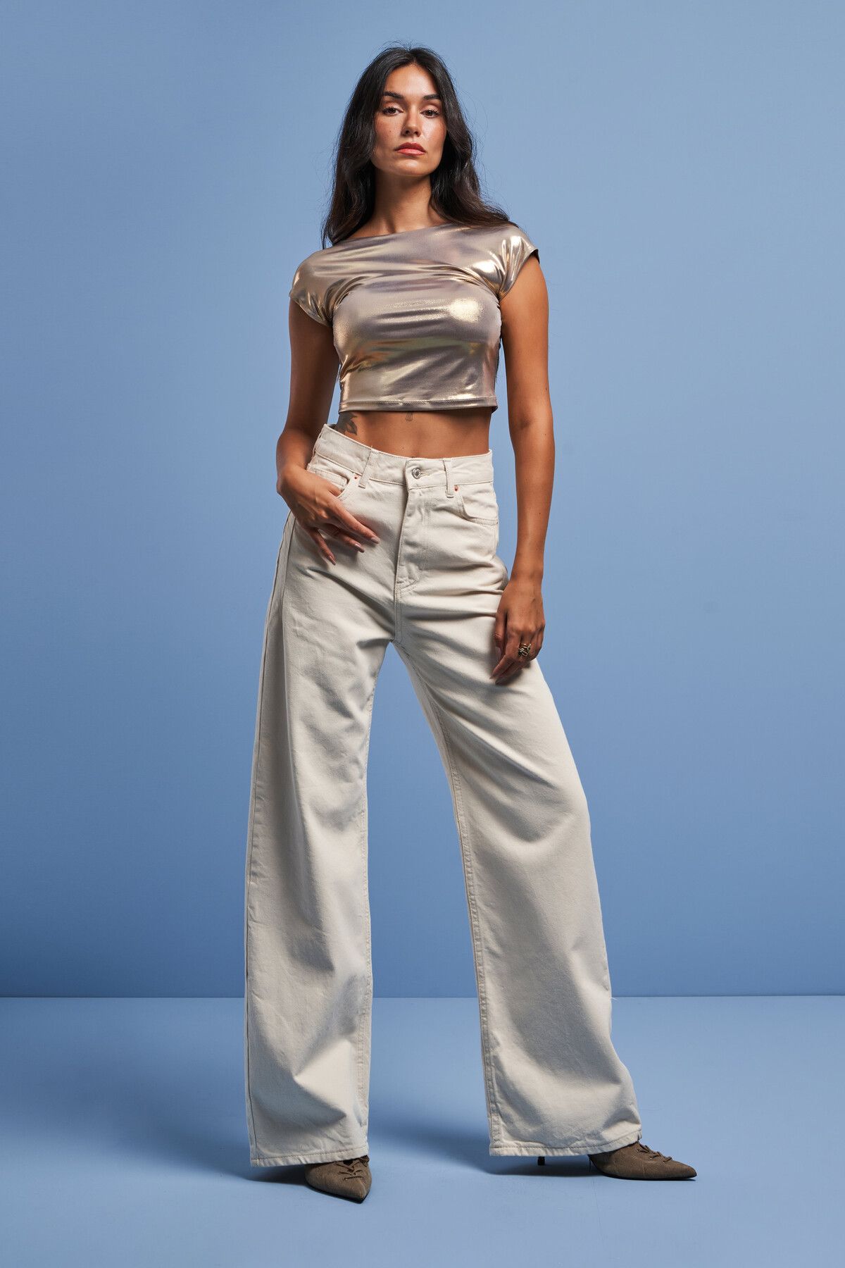 Kadın Raw Renk Wide Leg Fit Likralı Kumaş Denim Kadın Raw Renk Wide Leg Fit Likralı Kumaş Denim