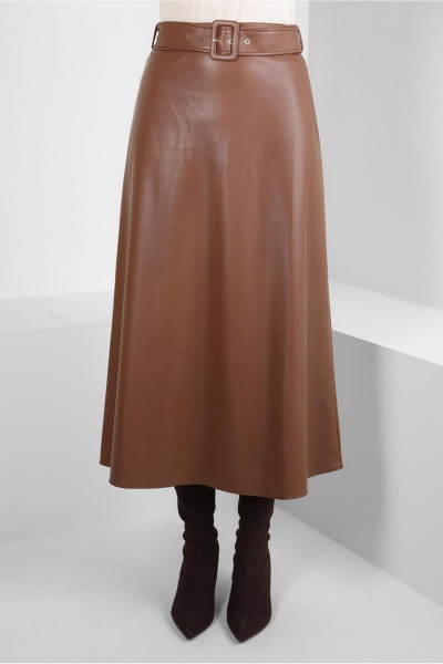 Kemerli Suni Deri Etek 60525