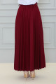 Kuşaklı Pileli Uzun Etek-3033 Bordo Kuşaklı Pileli Uzun Etek-3033 Bordo