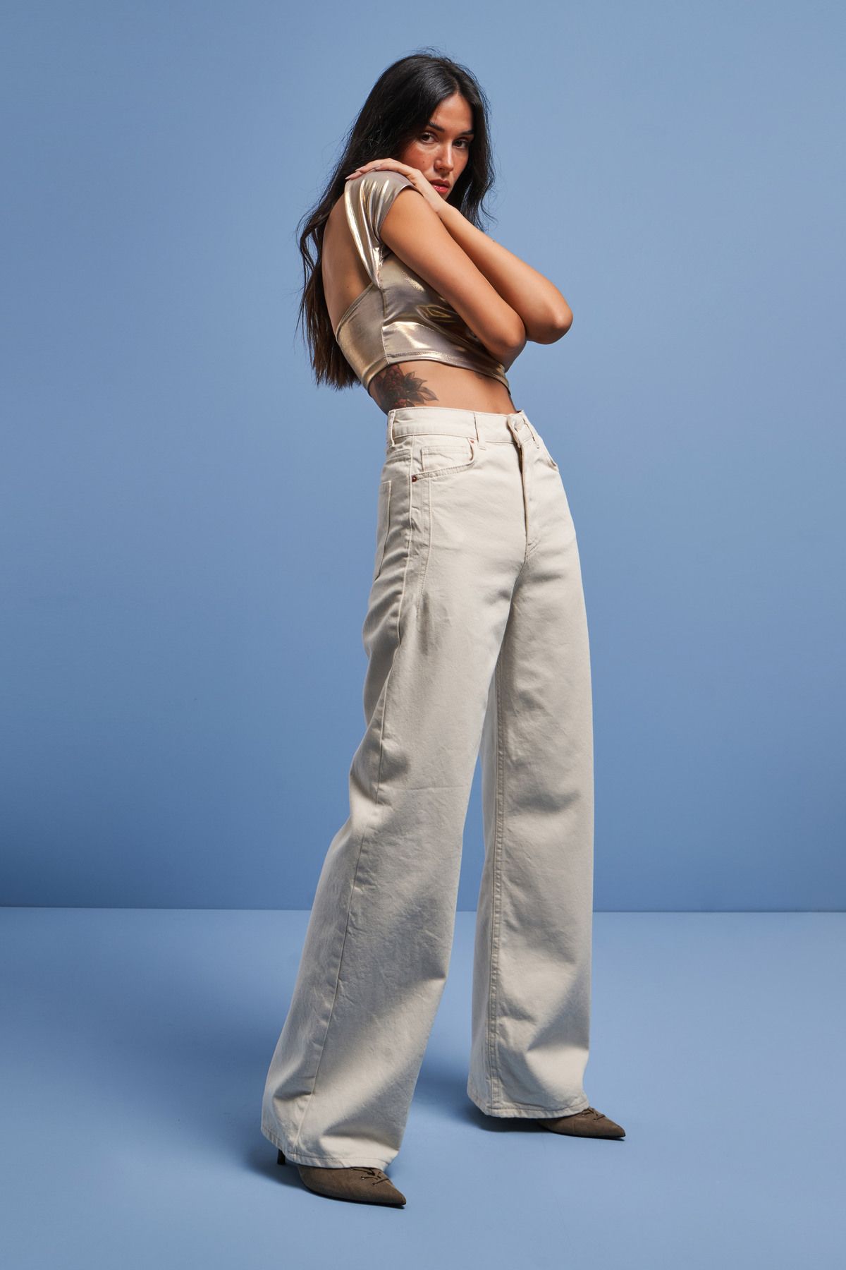 Kadın Raw Renk Wide Leg Fit Likralı Kumaş Denim Kadın Raw Renk Wide Leg Fit Likralı Kumaş Denim