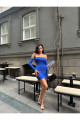 Kadın Saks Mini Straplez Elbise Kadın Saks Mini Straplez Elbise