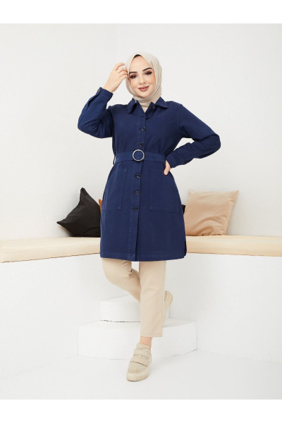 Kemerli Tokalı Ceket- Siyah