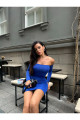 Kadın Saks Mini Straplez Elbise Kadın Saks Mini Straplez Elbise